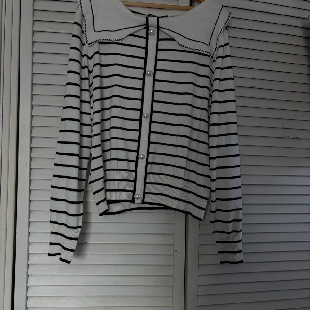 Adrianna Papell black & white striped cardigan